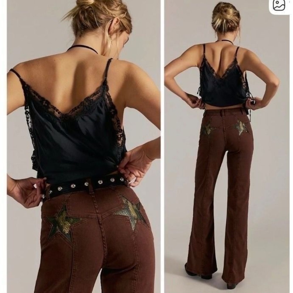 We The Free Free People FIRECRACKER Star Patchwork Corduroy Flare
Pants Rust 27‎
